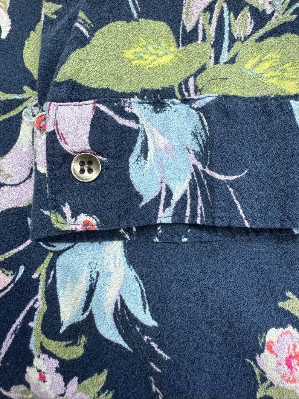 Women's Terra & Sky Navy Floral Print Long Sleeve Faux-Wrap Crossover Blouse - Picture 5 of 7